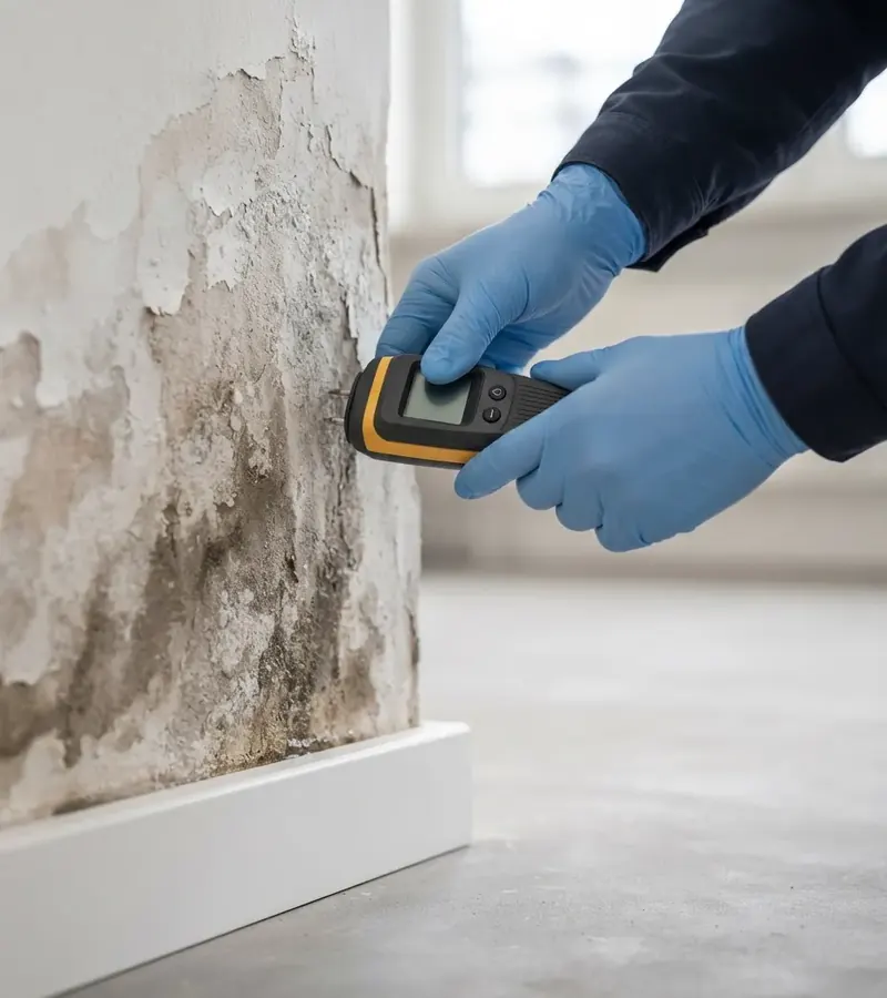 Muro con umidità di risalita e distacco dell'intonaco a Salerno
